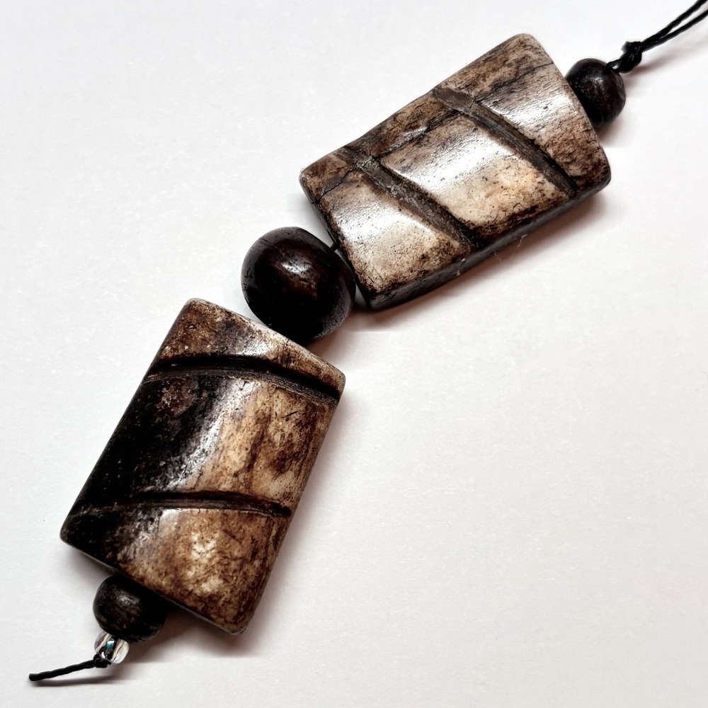 As Low As $2 Two Large Hand Carved Bone Focal Rectangle Beads 26mm x 18-20mm